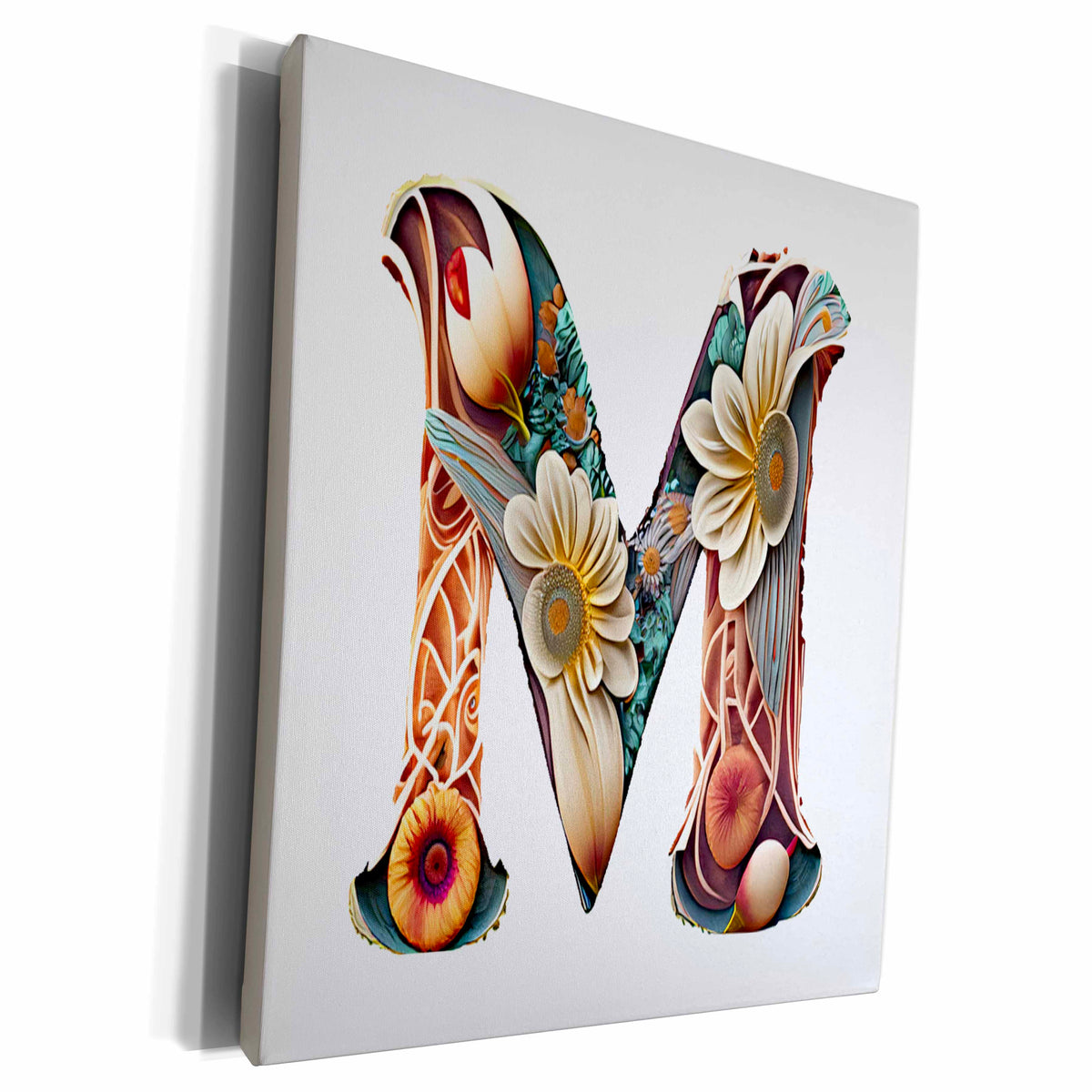 3dRose Boho Floral Monogram Initial M - Museum Grade Canvas Wrap (cw-383739)