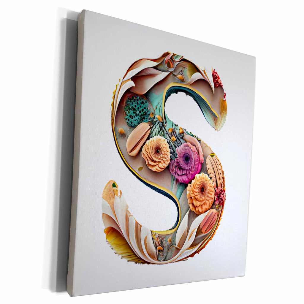 3dRose Boho Floral Monogram Initial S - Museum Grade Canvas Wrap (cw-383743)