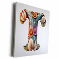 3dRose Boho Floral Monogram Initial T - Museum Grade Canvas Wrap (cw-383744)