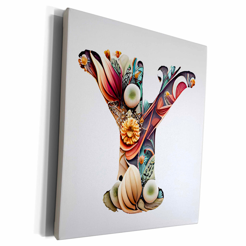 3dRose Boho Floral Monogram Initial Y - Museum Grade Canvas Wrap (cw-383747)