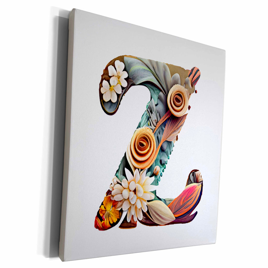 3dRose Boho Floral Monogram Initial Z - Museum Grade Canvas Wrap (cw-383748)