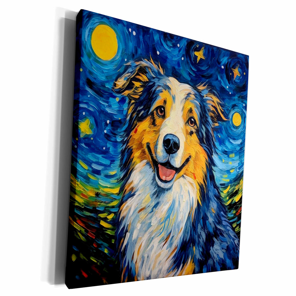 3dRose Australian Shepherd portrait in Post-Impressionism... - Museum Grade Canvas Wrap (cw-383842)