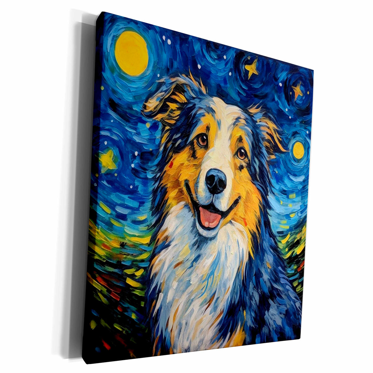 3dRose Australian Shepherd portrait in Post-Impressionism... - Museum Grade Canvas Wrap (cw-383842)