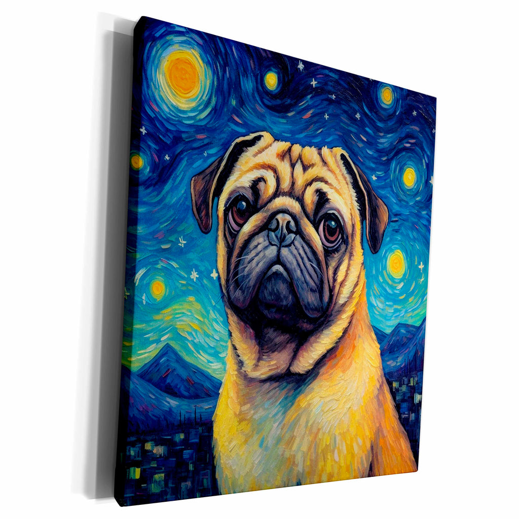 3dRose Pug portrait in Post-Impressionism style - Museum Grade Canvas Wrap (cw-383844)