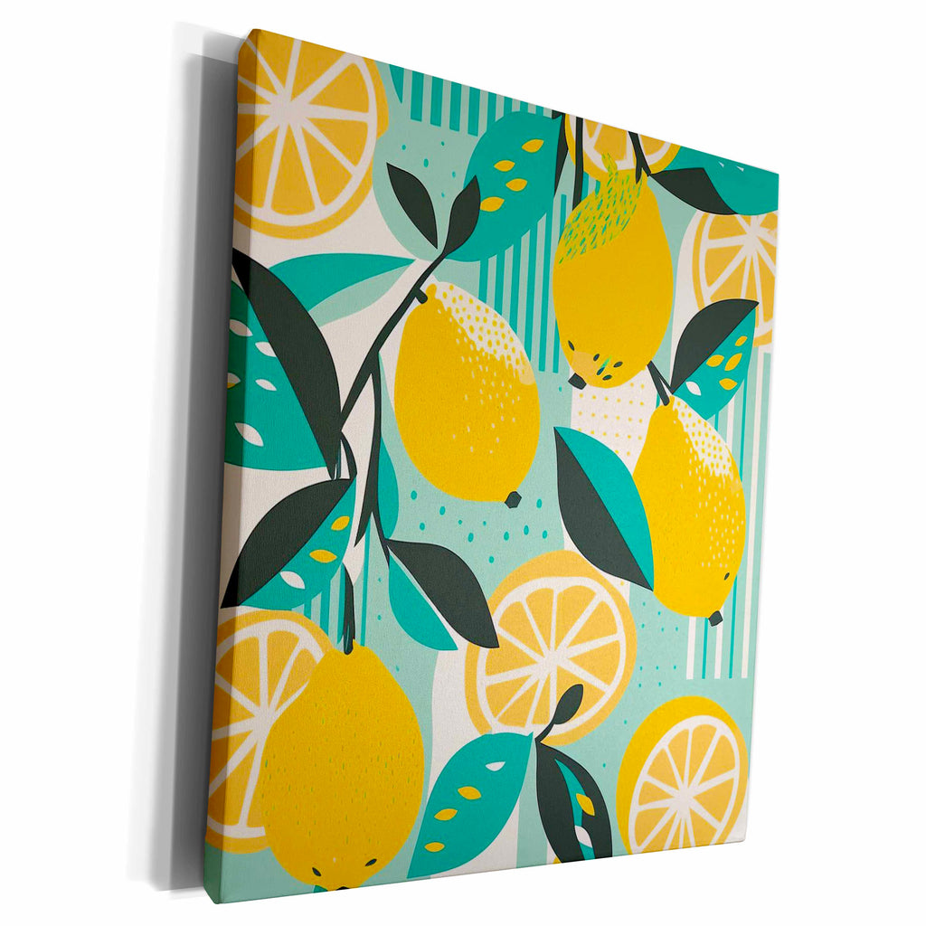 3dRose Stylized lemons pop in a mid-century modern backdrop - Museum Grade Canvas Wrap (cw-383936)