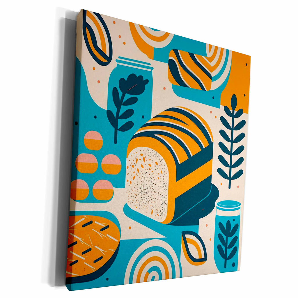 3dRose Geometric forms frame this mid-century bread image - Museum Grade Canvas Wrap (cw-383940)