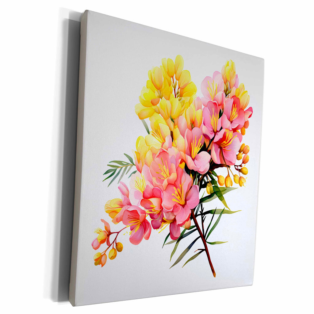 3dRose Pretty Acacia Flowers Illustration - Museum Grade Canvas Wrap (cw-384104)
