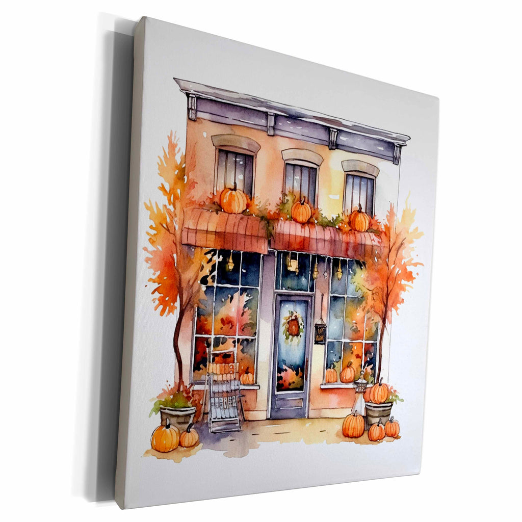 3dRose Fall Store Front Illustration - Museum Grade Canvas Wrap (cw-384108)