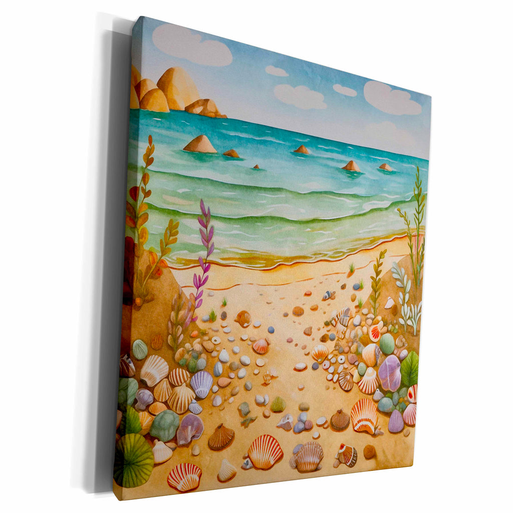 3dRose Seashell Tranquil Beach Background - Museum Grade Canvas Wrap (cw-384182)