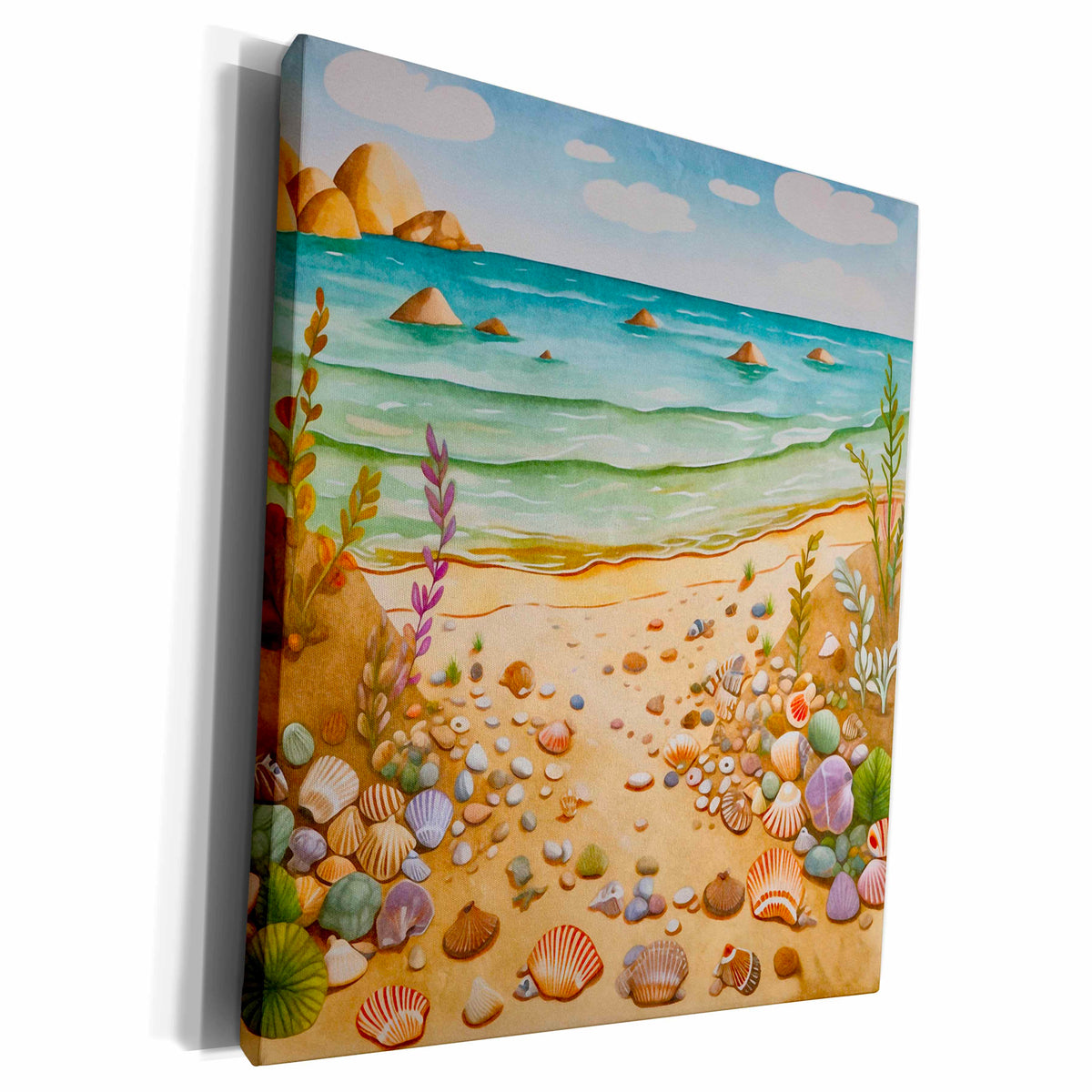 3dRose Seashell Tranquil Beach Background - Museum Grade Canvas Wrap (cw-384182)