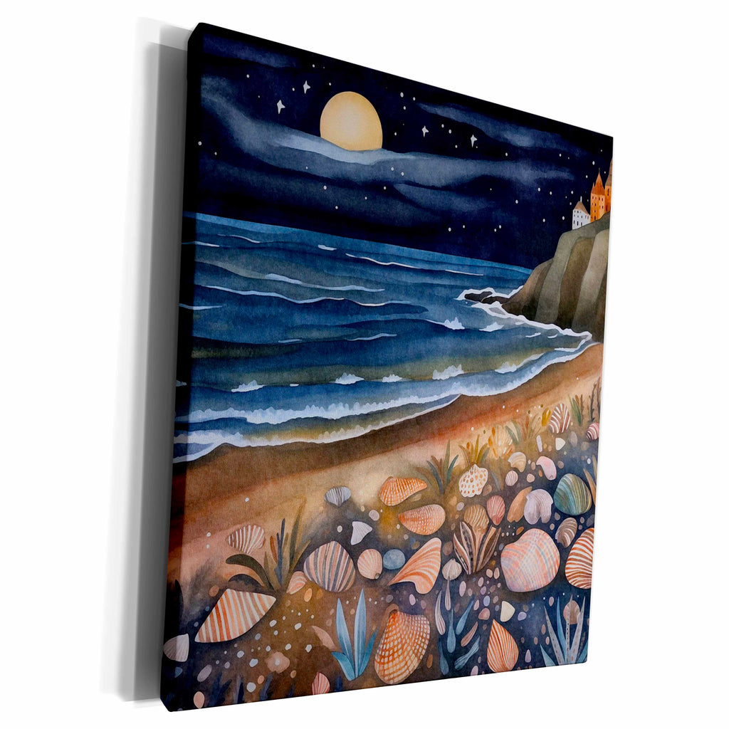 3dRose Seashell Beach Night Scene Background - Museum Grade Canvas Wrap (cw-384183)