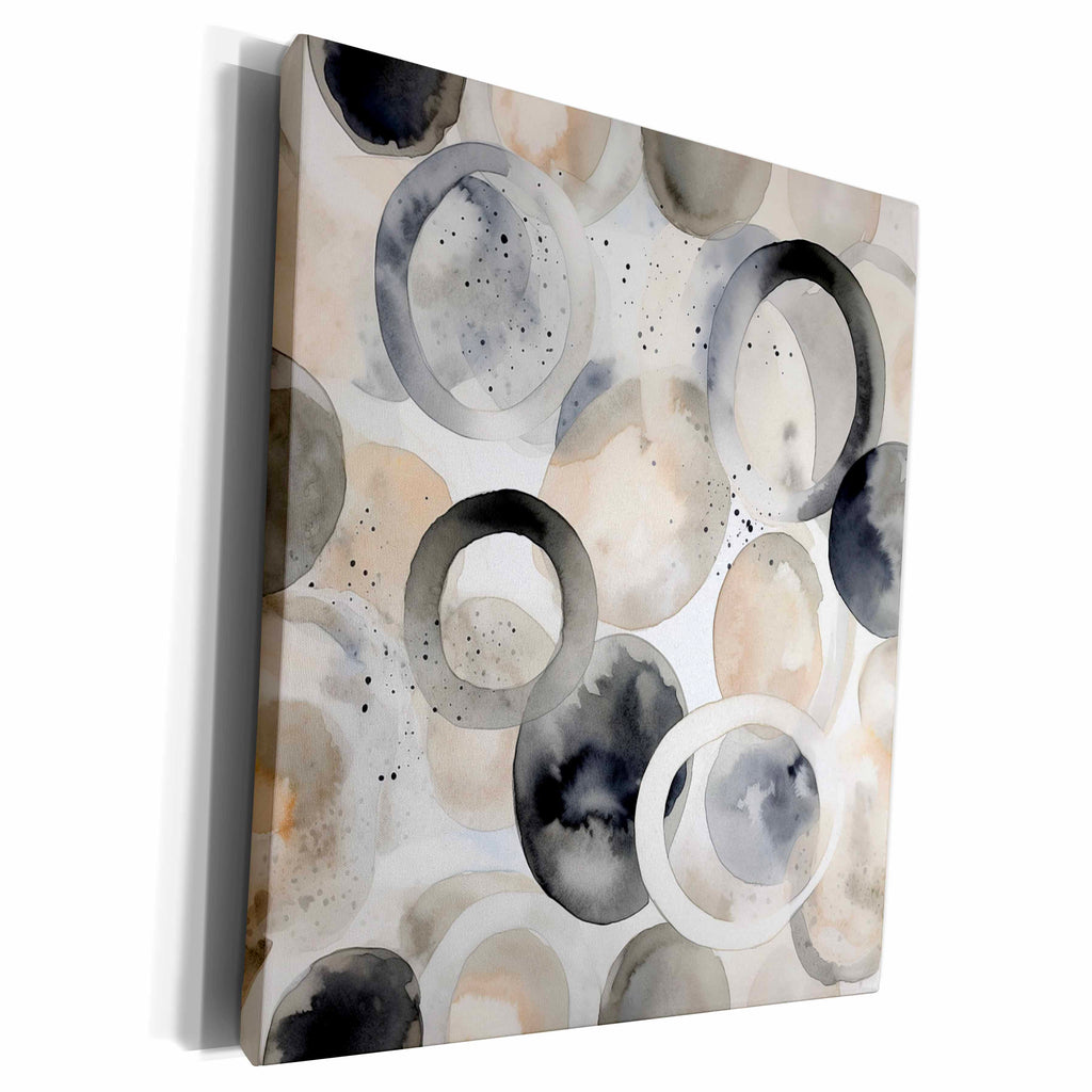 3dRose Modern Black, White, and Beige Circles Background - Museum Grade Canvas Wrap (cw-384198)