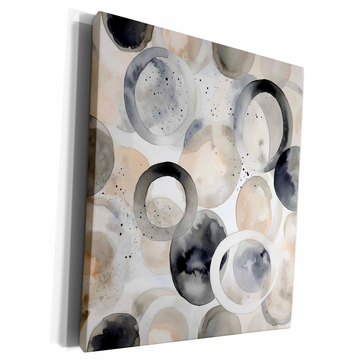 3dRose Modern Black, White, and Beige Circles Background - Museum Grade Canvas Wrap (cw-384198)