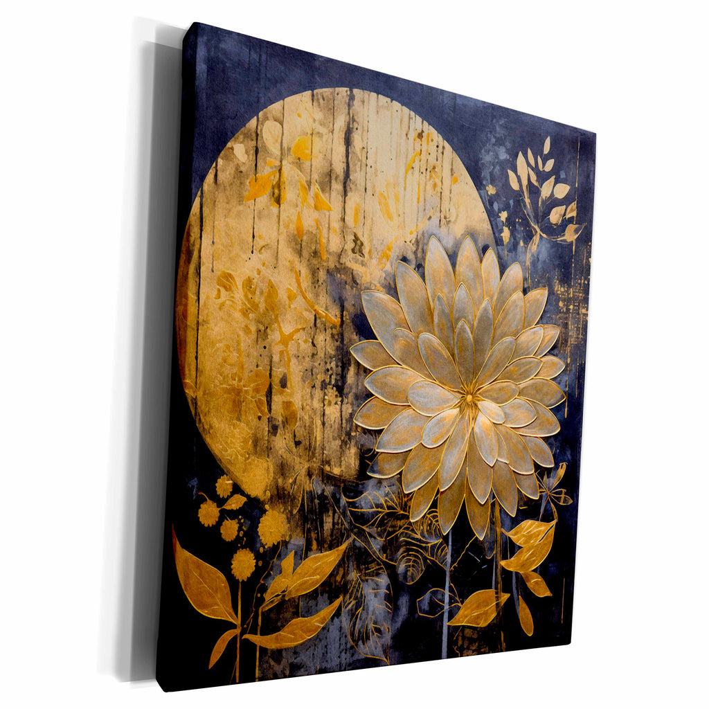 3dRose Golden Botanical Print Background - Museum Grade Canvas Wrap (cw-384201)