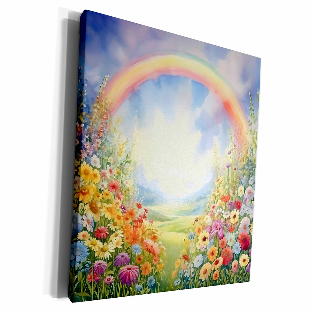 3dRose Pretty Flower Field With A Rainbow Background - Museum Grade Canvas Wrap (cw-384271)