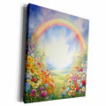 3dRose Pretty Flower Field With A Rainbow Background - Museum Grade Canvas Wrap (cw-384271)