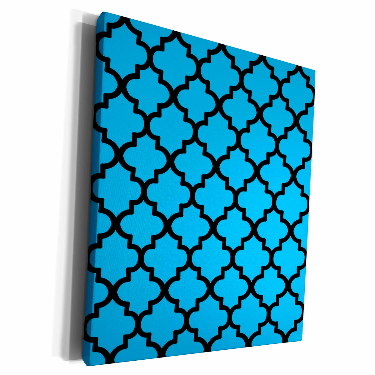 3dRose Quatrefoil Pattern in Black Outline On Blue - Museum Grade Canvas Wrap (cw-384282)