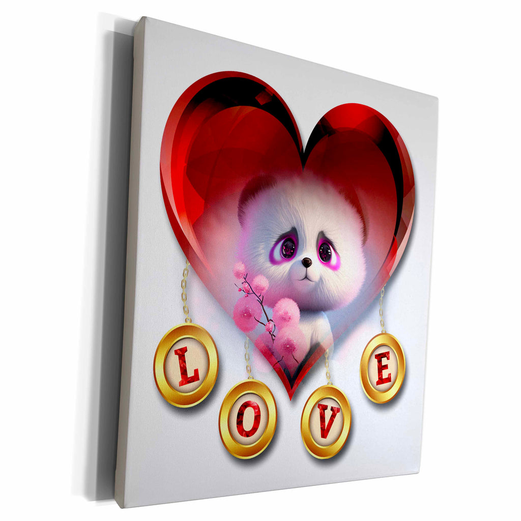 3dRose A sweet white cuddly bear with hearts - Museum Grade Canvas Wrap (cw-384396)