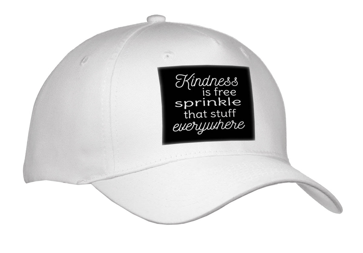 3dRose Kindness is Free Sprinkle That Stuff Everywhere. White on Black. - Caps (Cap_336666)