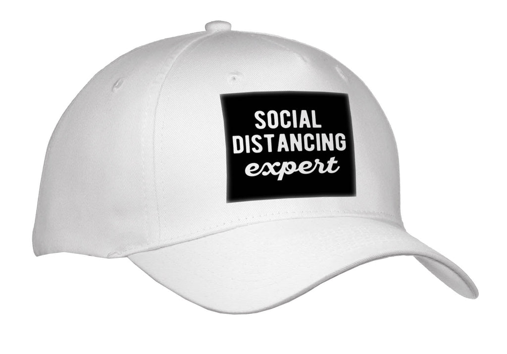 3dRose Social distancing Expert. White Lettering on a Black Background. - Caps (Cap_336670)