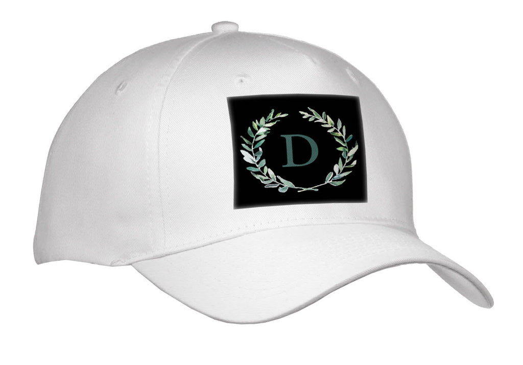 3dRose Wreath with Monogram Initial Letter D in Green on Black Background. - Caps (Cap_337360)