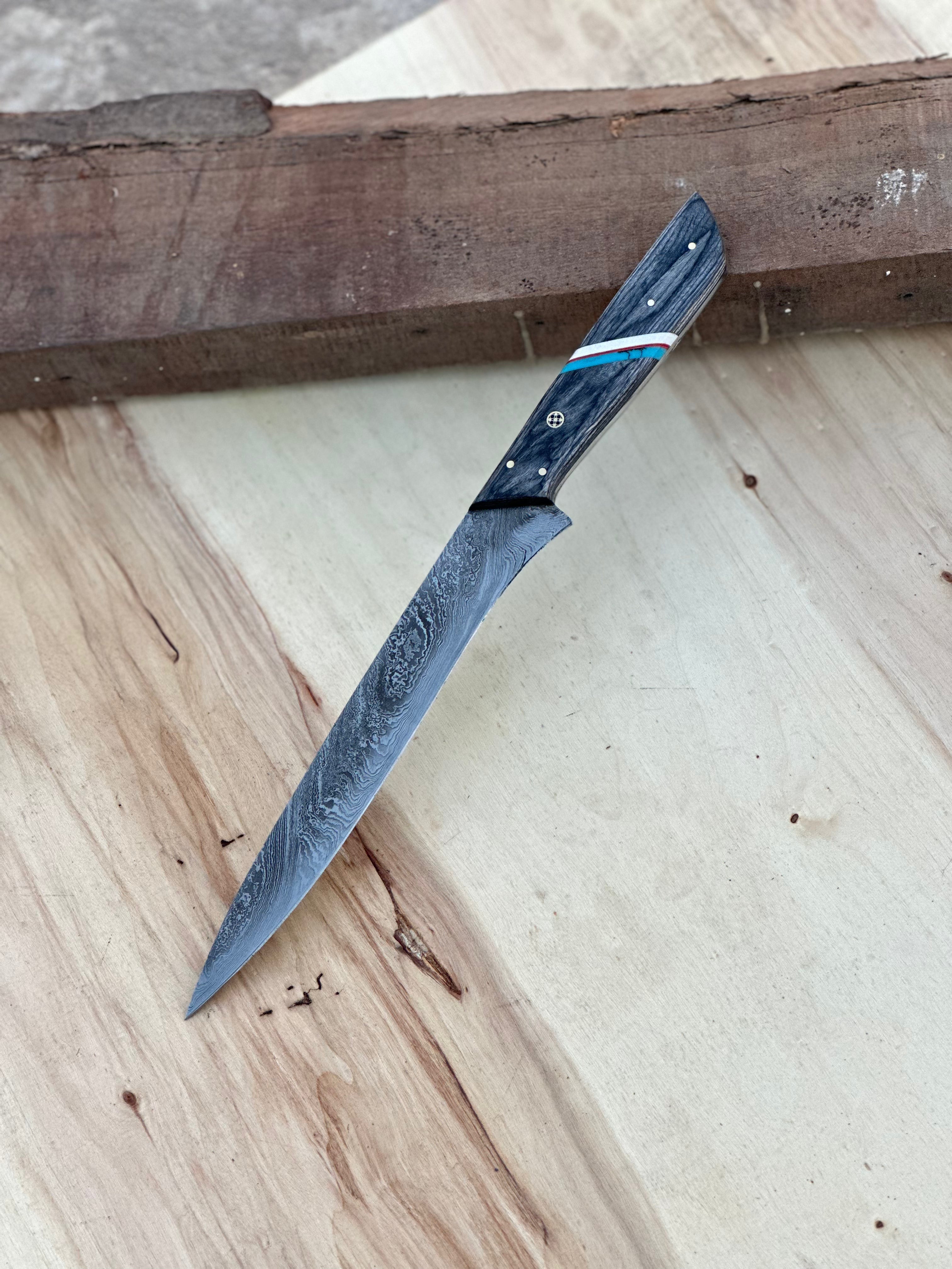 Custom Handmade Damascus Steel Fishing Fillet Knife - 13" with Pakkawood Handle