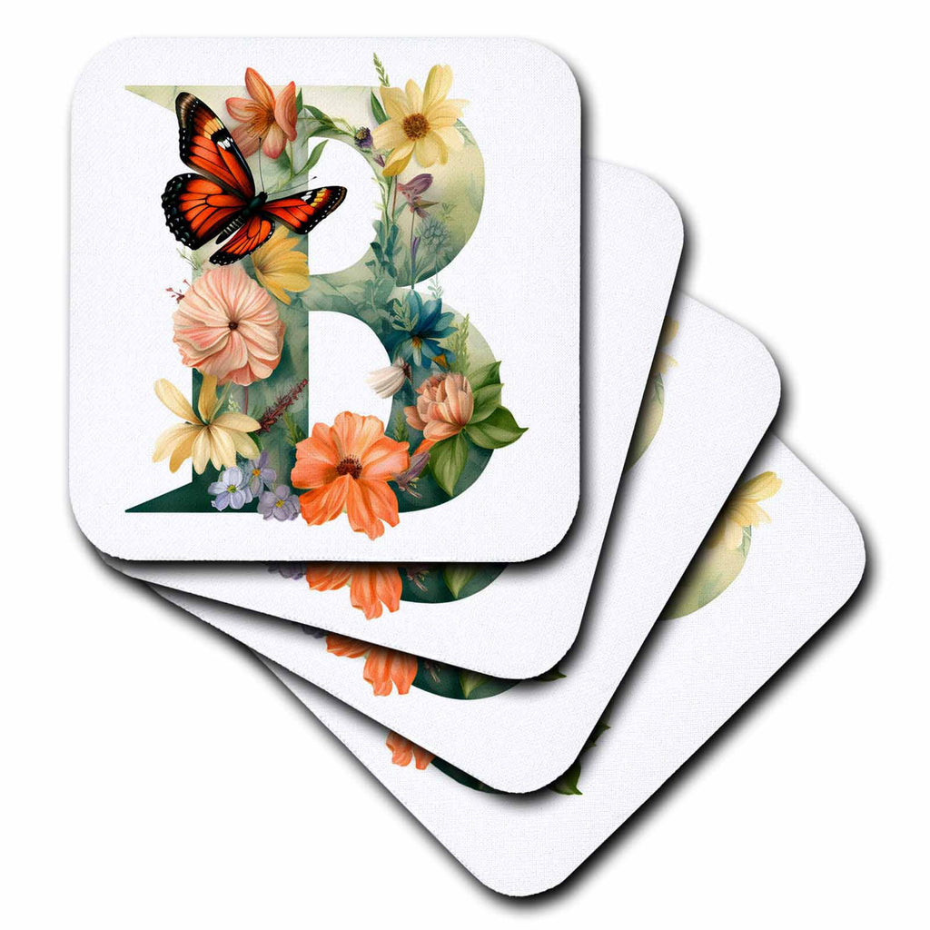 3dRose Anne Marie Baugh - Monograms - Pretty Floral Monogram Initial B - Coasters (cst-382424)