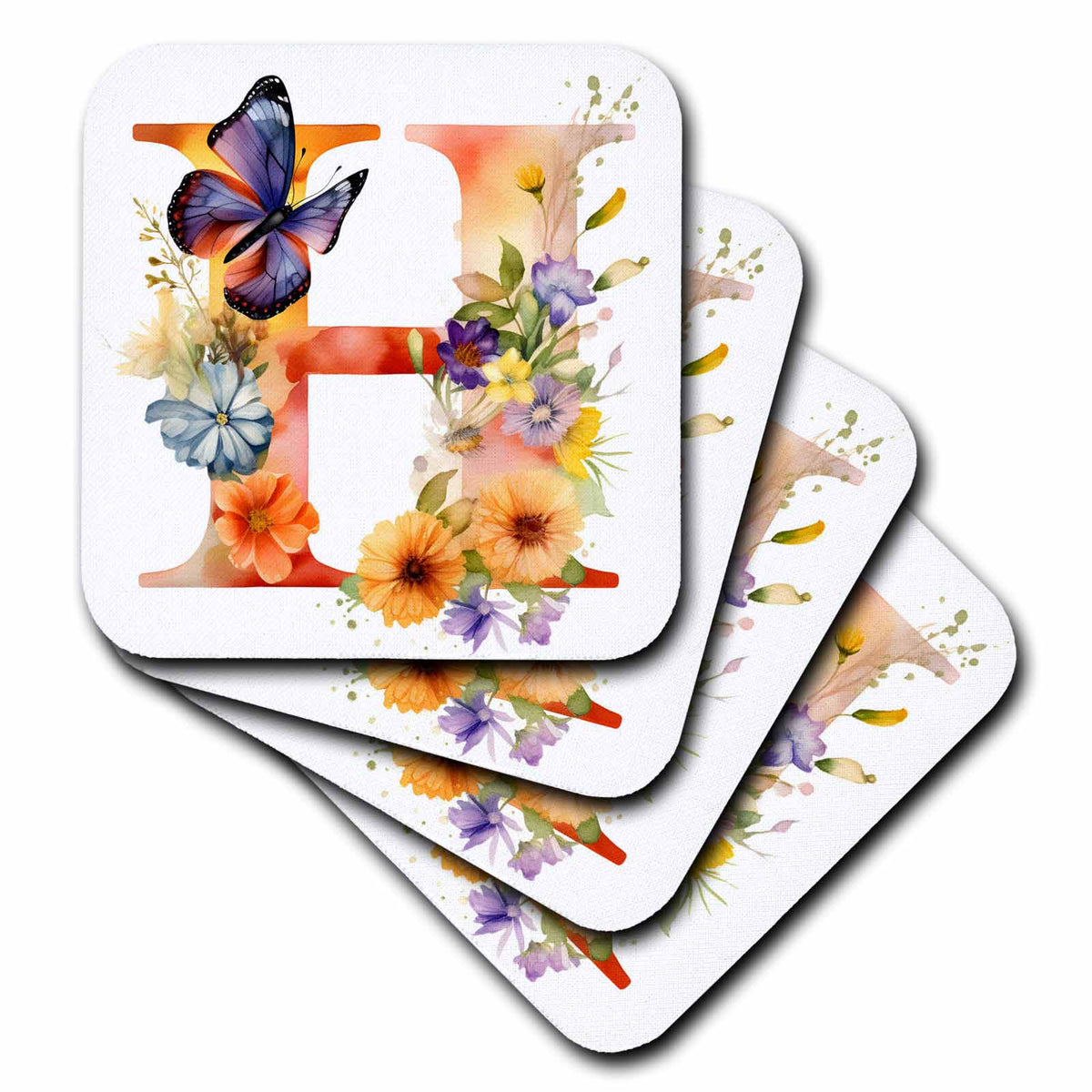 3dRose Anne Marie Baugh - Monograms - Pretty Floral Monogram Initial H - Coasters (cst-382429)