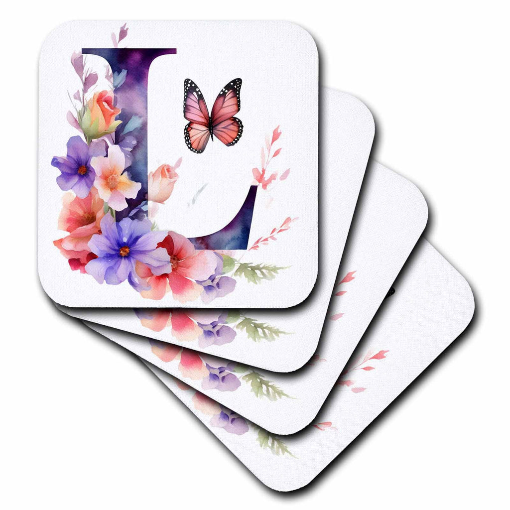 3dRose Anne Marie Baugh - Monograms - Pretty Floral Monogram Initial L - Coasters (cst-382432)