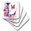 3dRose Anne Marie Baugh - Monograms - Pretty Floral Monogram Initial L - Coasters (cst-382432)