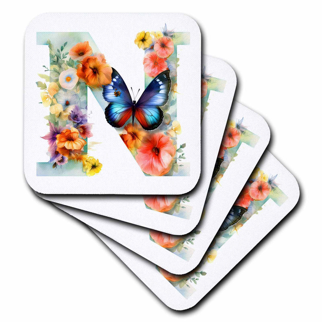 3dRose Anne Marie Baugh - Monograms - Pretty Floral Monogram Initial N - Coasters (cst-382434)