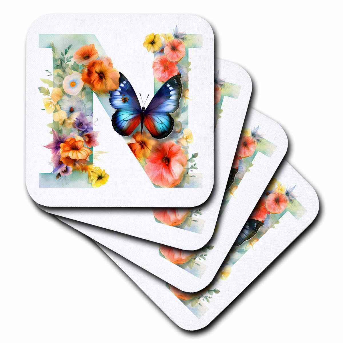 3dRose Anne Marie Baugh - Monograms - Pretty Floral Monogram Initial N - Coasters (cst-382434)