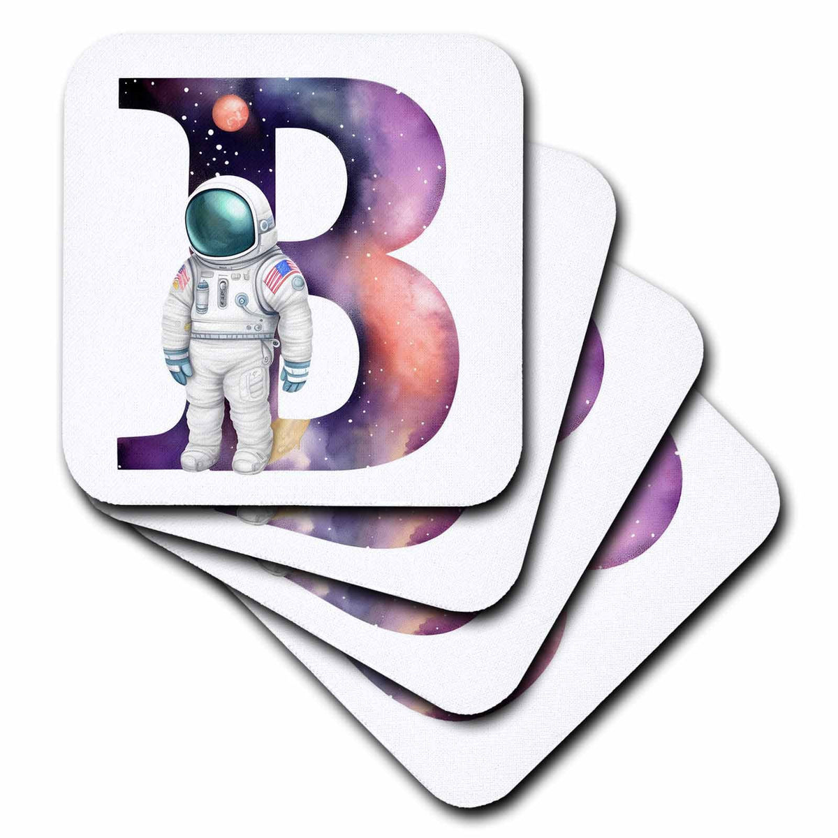 3dRose Anne Marie Baugh - Monograms - Cute Astronaut Monogram Initial B - Coasters (cst-382444)
