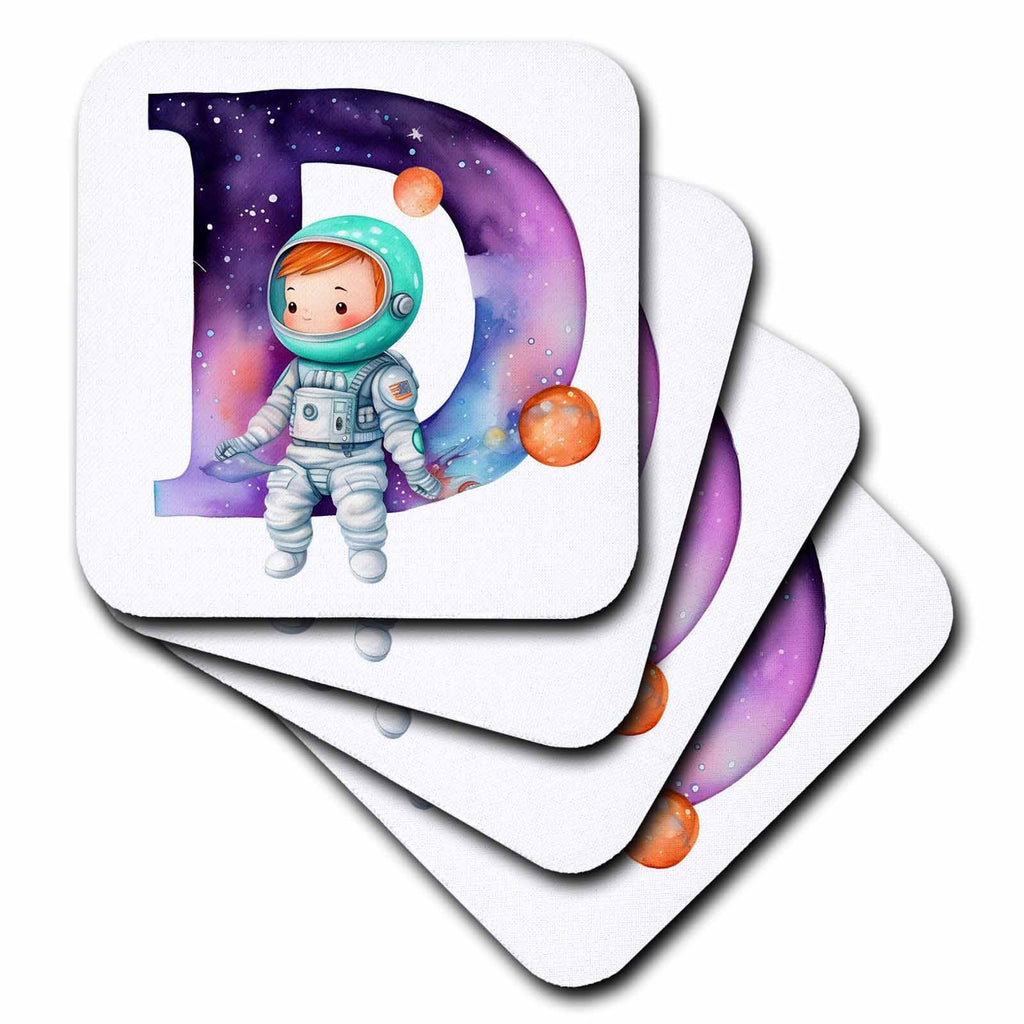 3dRose Anne Marie Baugh - Monograms - Cute Astronaut Monogram Initial D - Coasters (cst-382446)