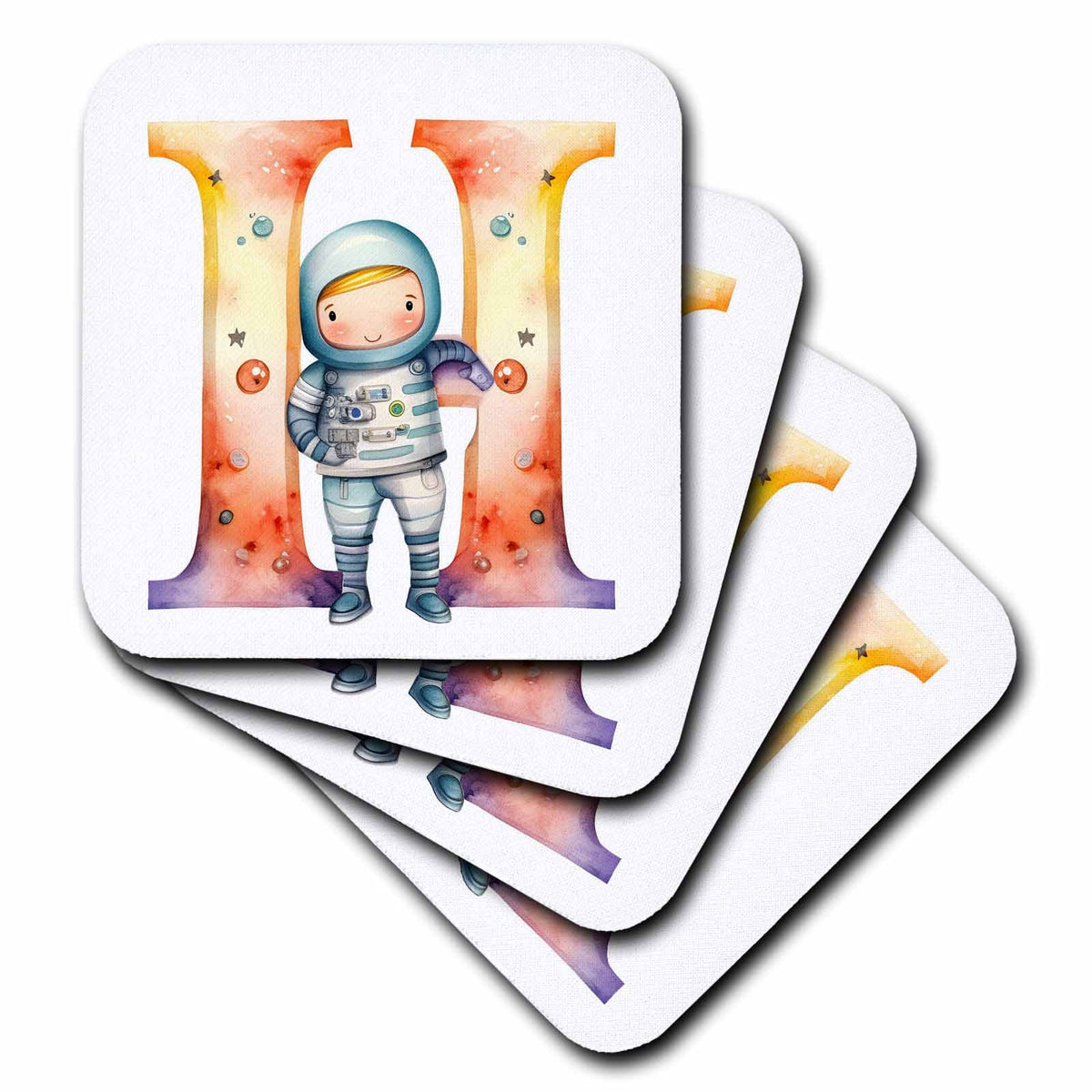 3dRose Anne Marie Baugh - Monograms - Cute Astronaut Monogram Initial H - Coasters (cst-382449)