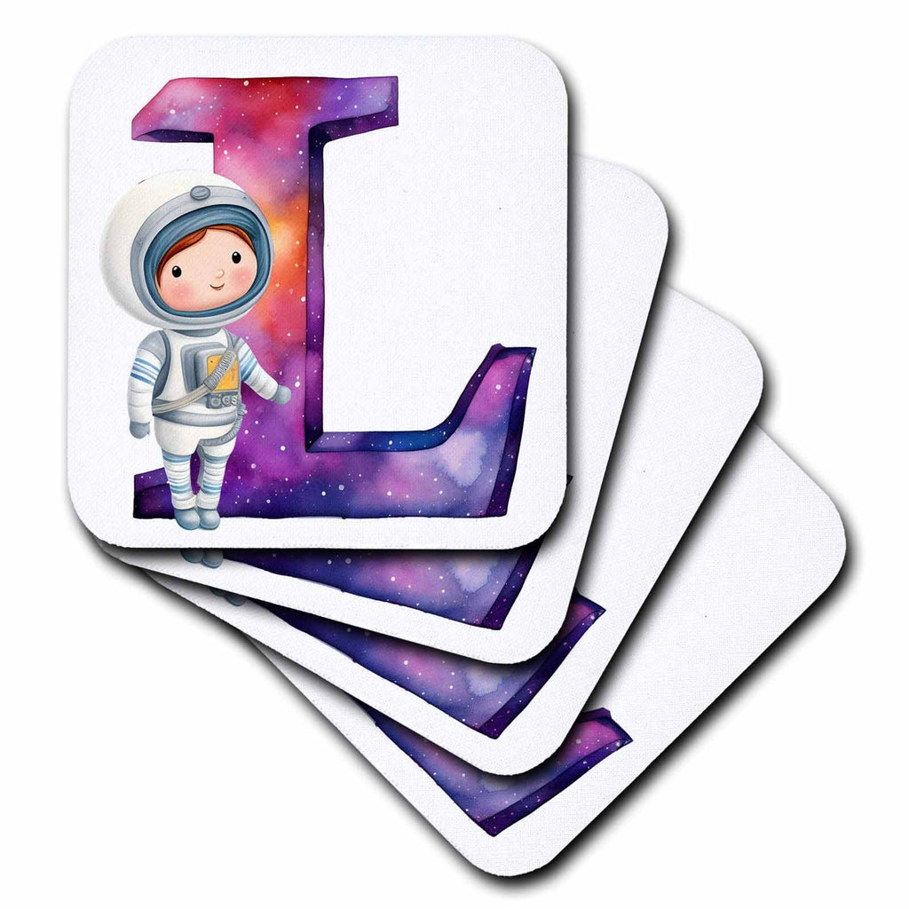 3dRose Anne Marie Baugh - Monograms - Cute Astronaut Monogram Initial L - Coasters (cst-382452)