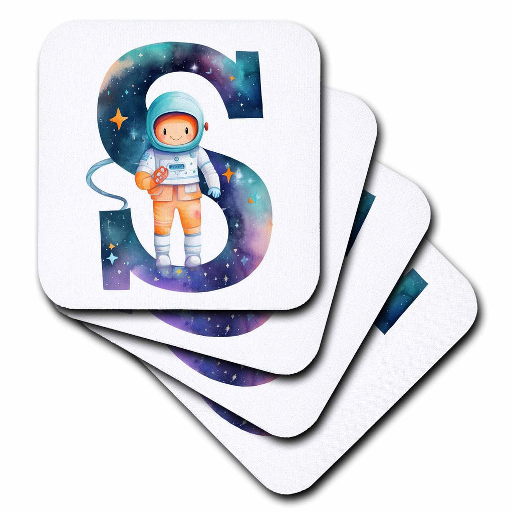 3dRose Anne Marie Baugh - Monograms - Cute Astronaut Monogram Initial S - Coasters (cst-382457)