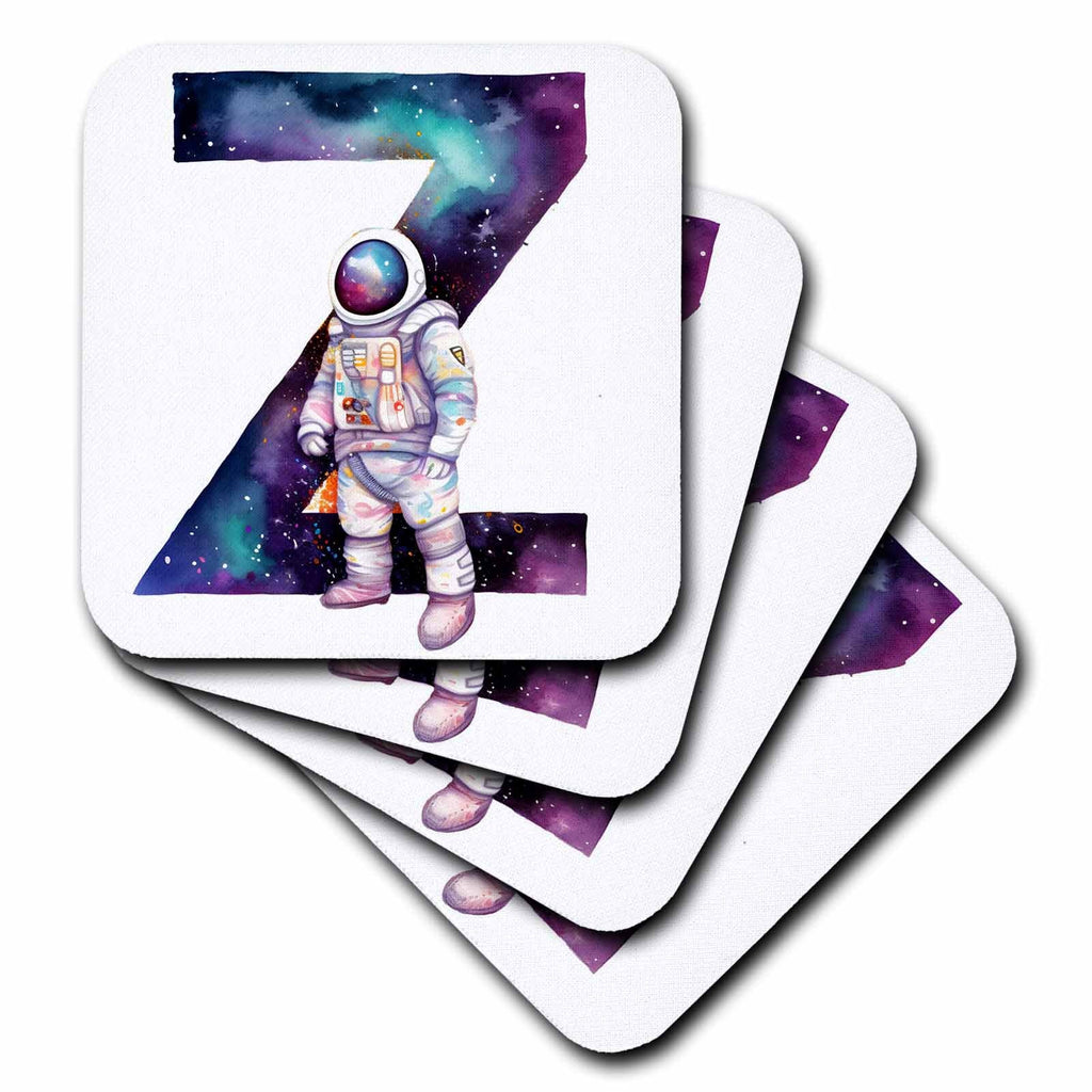 3dRose Anne Marie Baugh - Monograms - Cute Astronaut Monogram Initial Z - Coasters (cst-382462)