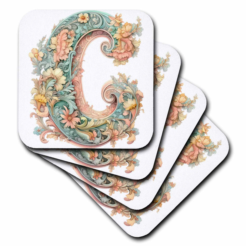 3dRose Fancy Floral Flourish Monogram Initial C - Coasters (cst-382465)