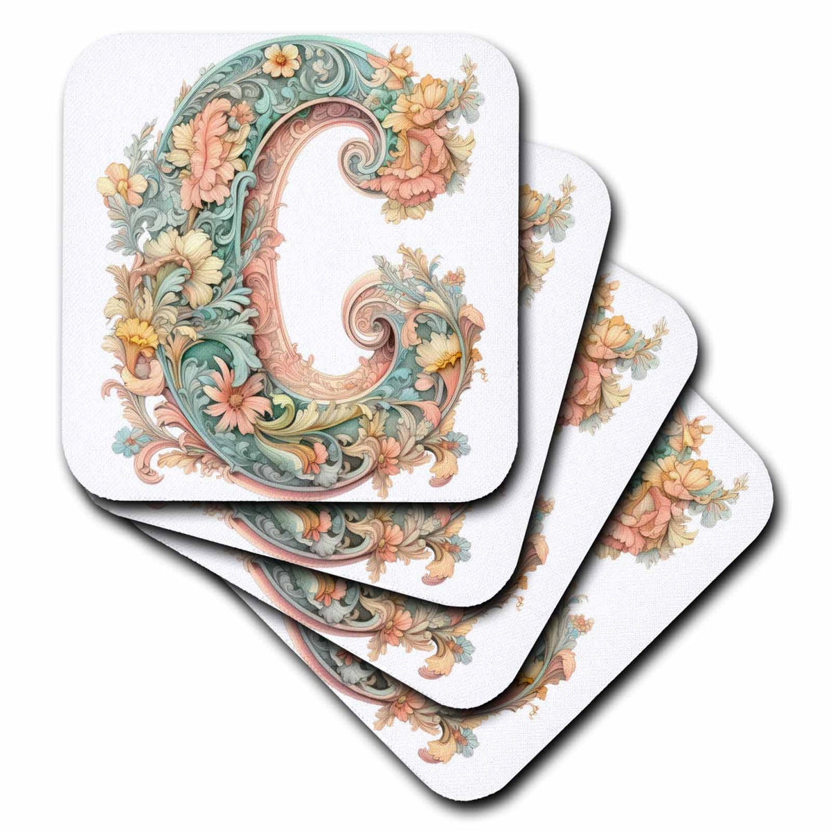 3dRose Fancy Floral Flourish Monogram Initial C - Coasters (cst-382465)