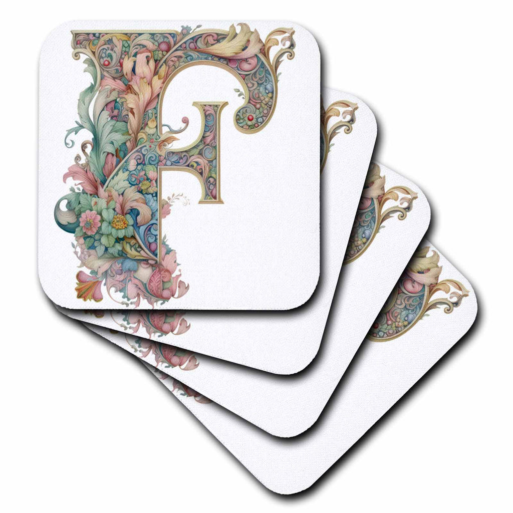 3dRose Fancy Floral Flourish Monogram Initial F - Coasters (cst-382467)