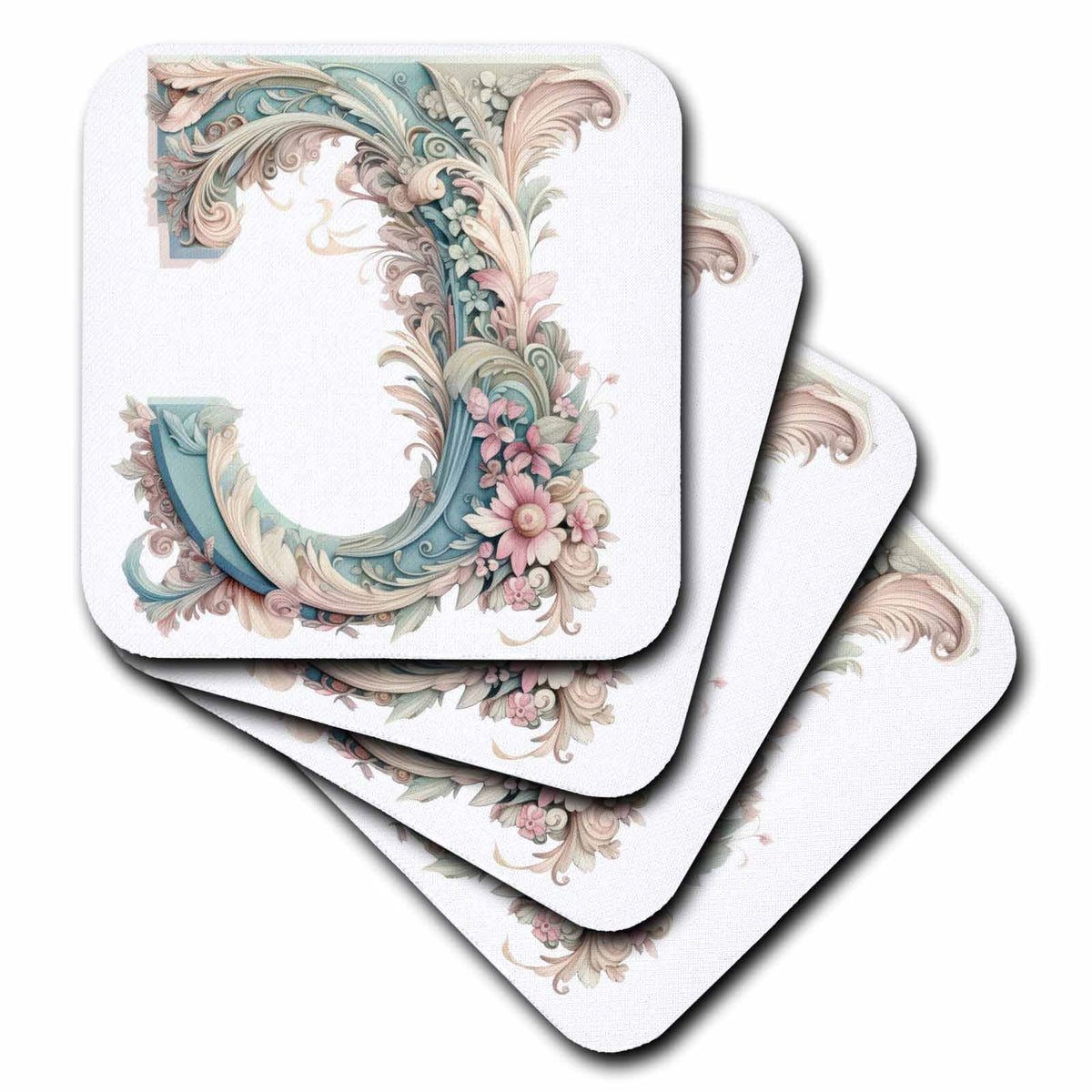 3dRose Fancy Floral Flourish Monogram Initial J - Coasters (cst-382470)
