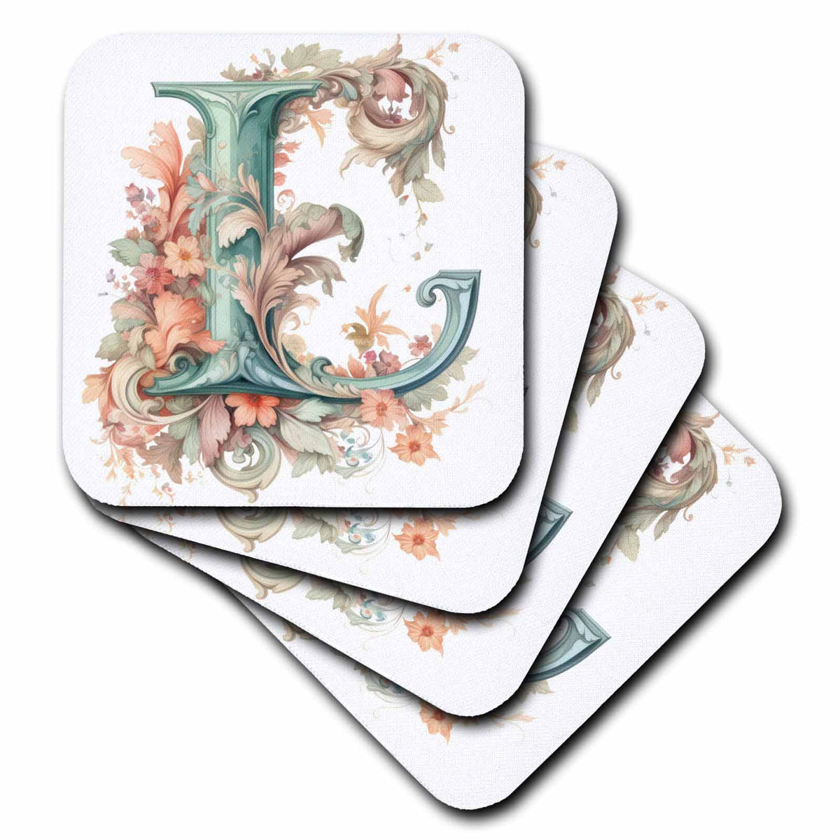 3dRose Fancy Floral Flourish Monogram Initial L - Coasters (cst-382472)