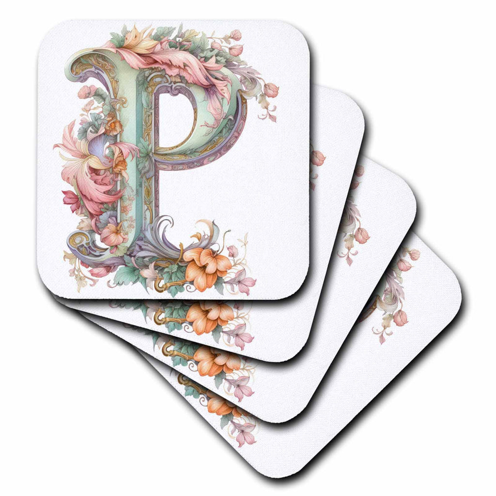 3dRose Fancy Floral Flourish Monogram Initial P - Coasters (cst-382475)