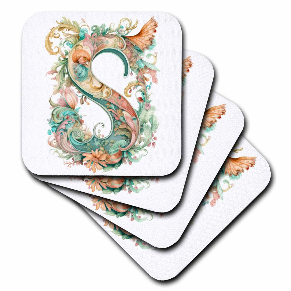 3dRose Fancy Floral Flourish Monogram Initial S - Coasters (cst-382477)