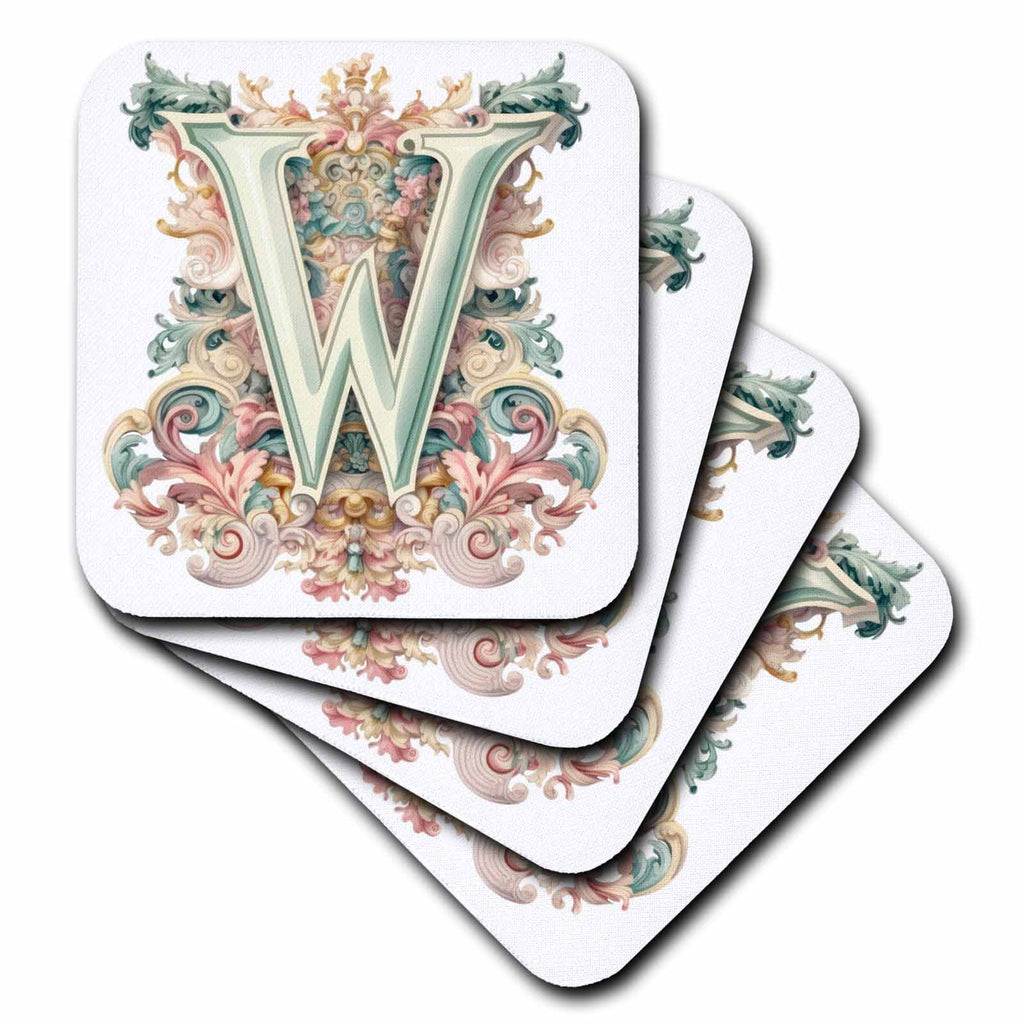 3dRose Fancy Floral Flourish Monogram Initial W - Coasters (cst-382480)