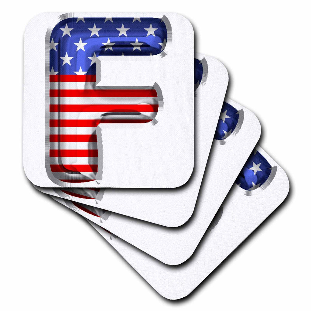 3dRose Anne Marie Baugh - Monograms - Stars and Stripes Monogram Initial F - Coasters (cst-382487)