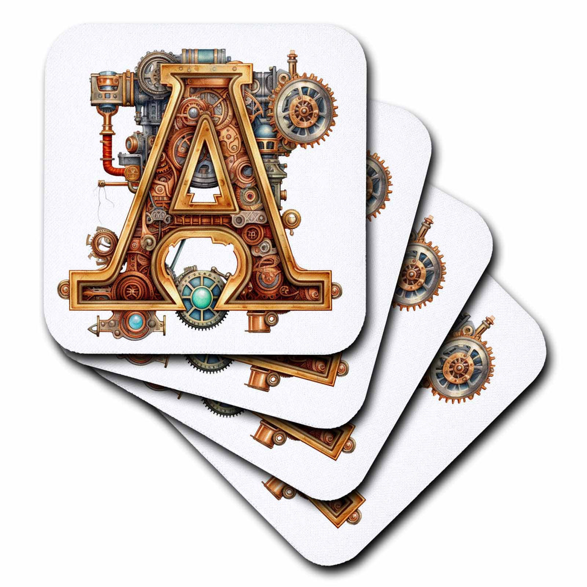 3dRose Anne Marie Baugh - Monograms - Steampunk Monogram Initial A - Coasters (cst-382503)