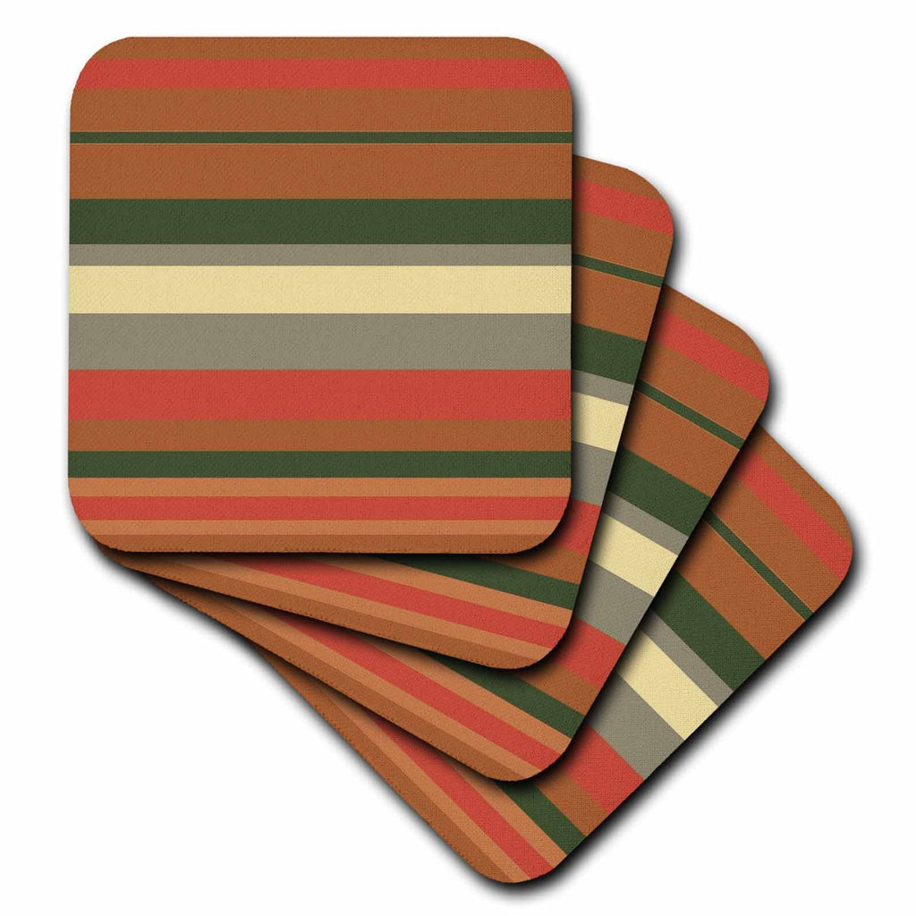 3dRose Brown Geen and Beige Horizontal Stripe Pattern - Coasters (cst-382529)