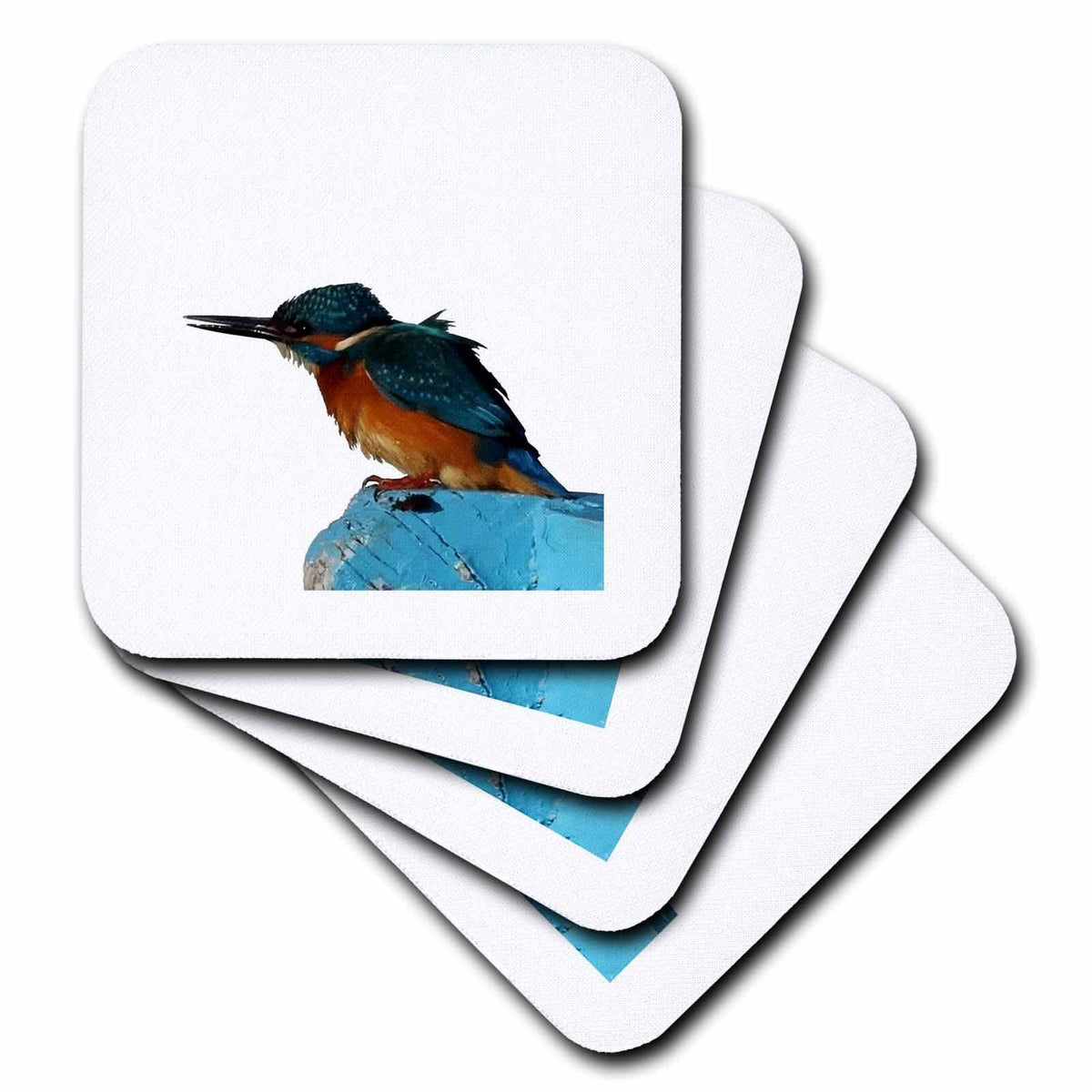 3dRose Turquoise Blue Fishing Bird Vector Art - Coasters (cst-382552)